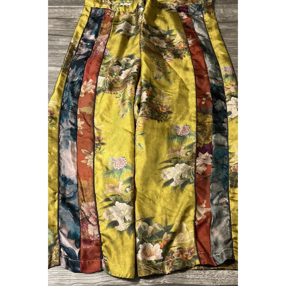 Johnny Was 100% Silk Floral Motif Boho Cropped WideLeg Golden Pant SZ M (40x20) - Picture 9 of 15